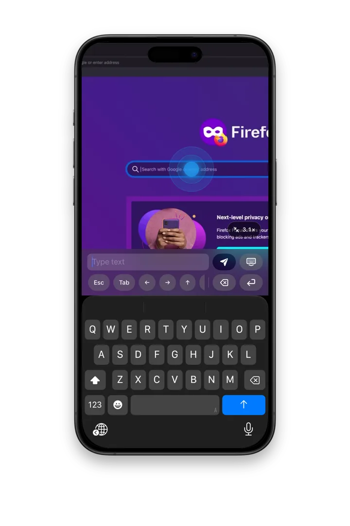 Typing into a remote web page with the phone keyboard