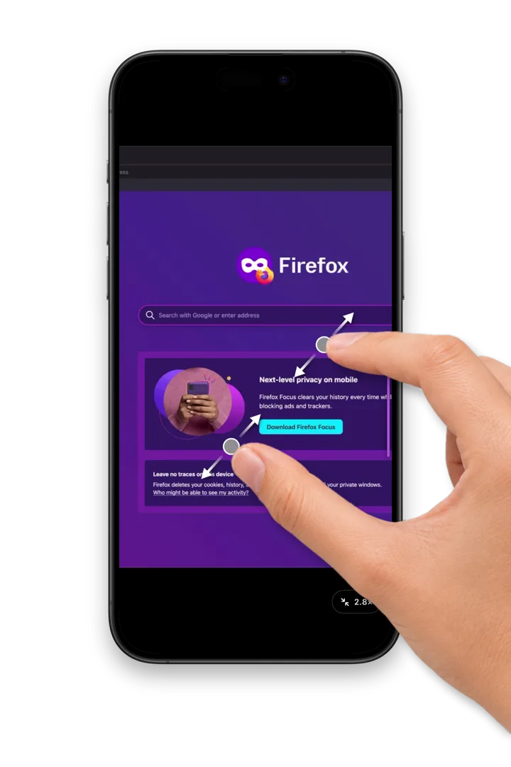 Pinching to zoom into a web page on a phone